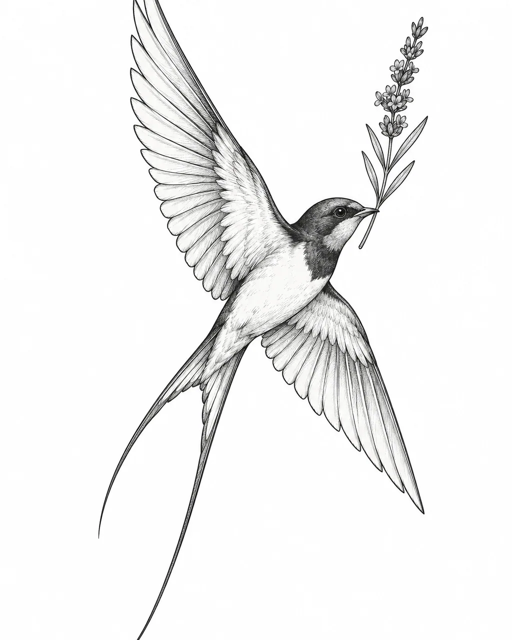 Swallow tattoo in fine line style