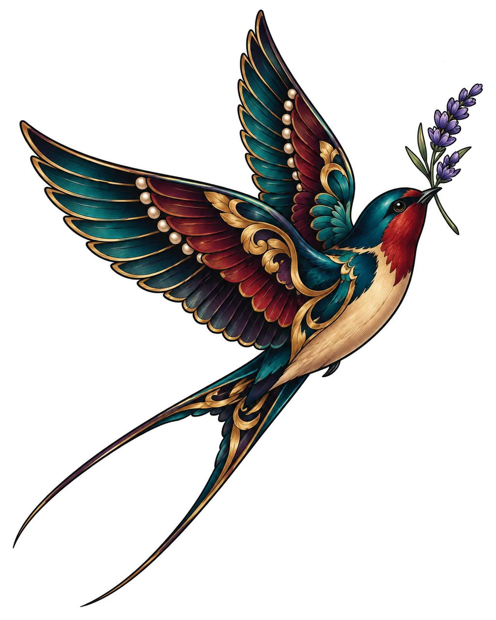 Swallow tattoo in neo-trad style