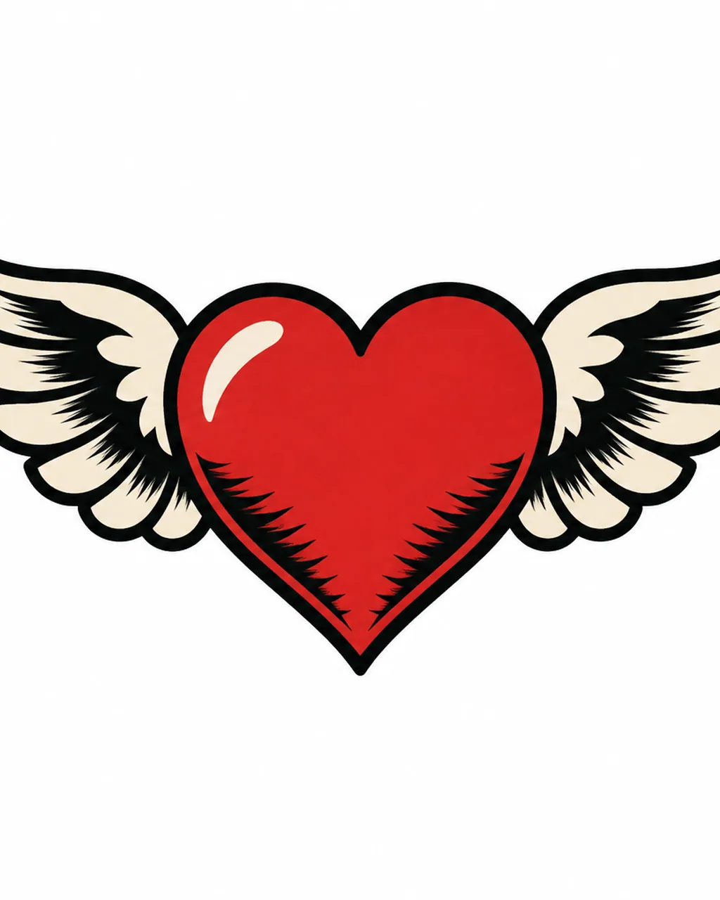 American traditional winged heart tattoo design in red with feathered wings, for the wrist